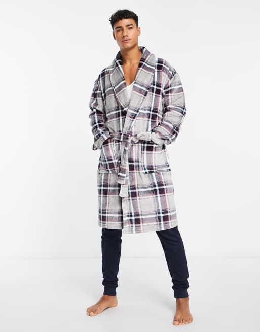Loungeable shawl collar robe in grey check