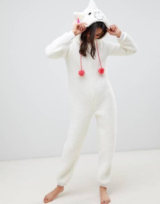 Loungeable Sherpa Fleece Llama Onesie With Tassels and Pom Strings