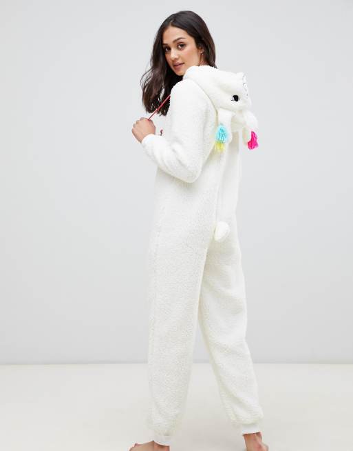 Loungeable Sherpa Fleece Llama Onesie With Tassels and Pom Strings