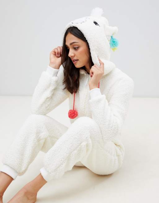 Loungeable Sherpa Fleece Llama Onesie With Tassels and Pom Strings