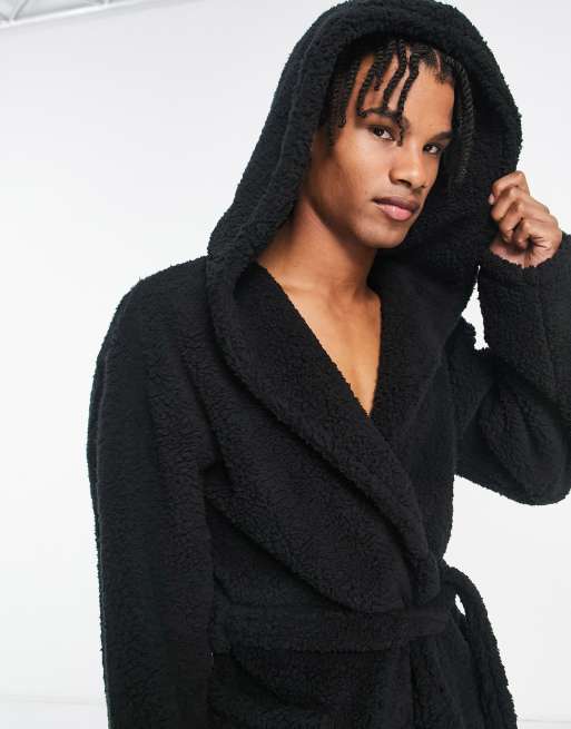 Loungeable sherpa hooded robe in black ASOS