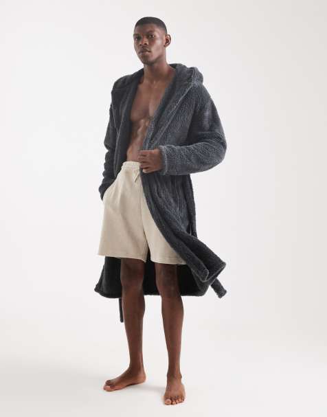 Loungeable sherpa hooded robe in grey - view 1