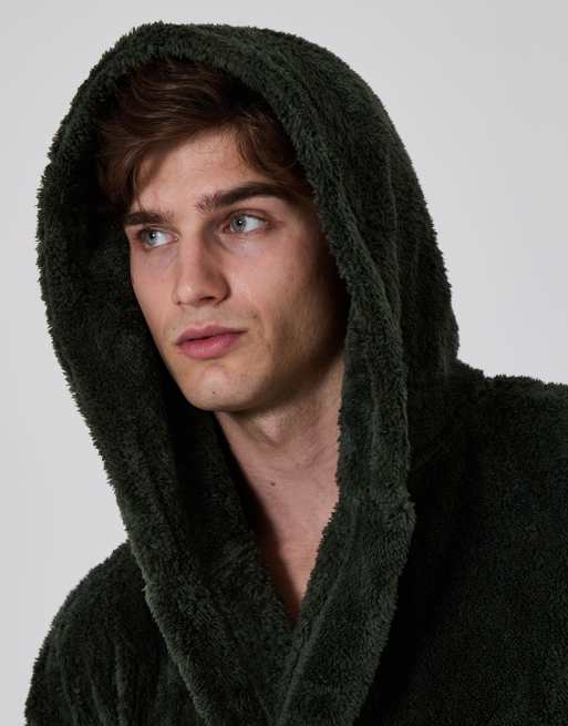 Loungeable Sherpa hooded robe in khaki, 2 of 4
