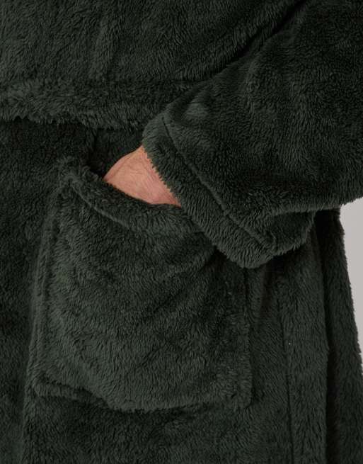 Loungeable Sherpa hooded robe in khaki, 3 of 4