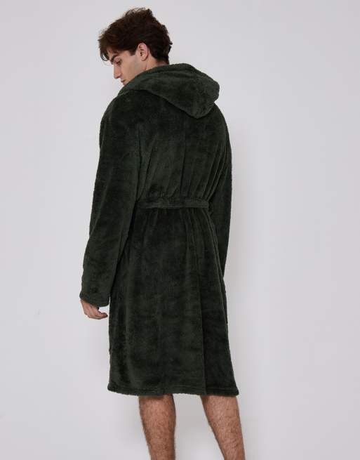 Loungeable Sherpa hooded robe in khaki, 4 of 4