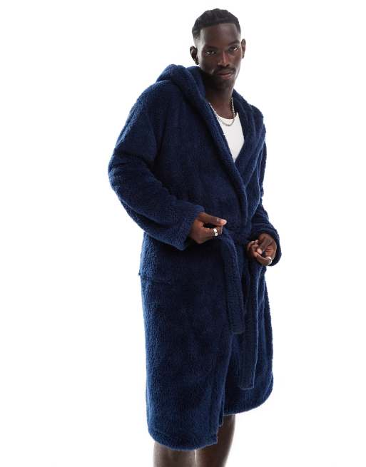 Loungeable sherpa hooded robe in Navy ASOS