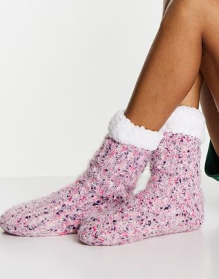 Loungeable sherpa knit socks in pink