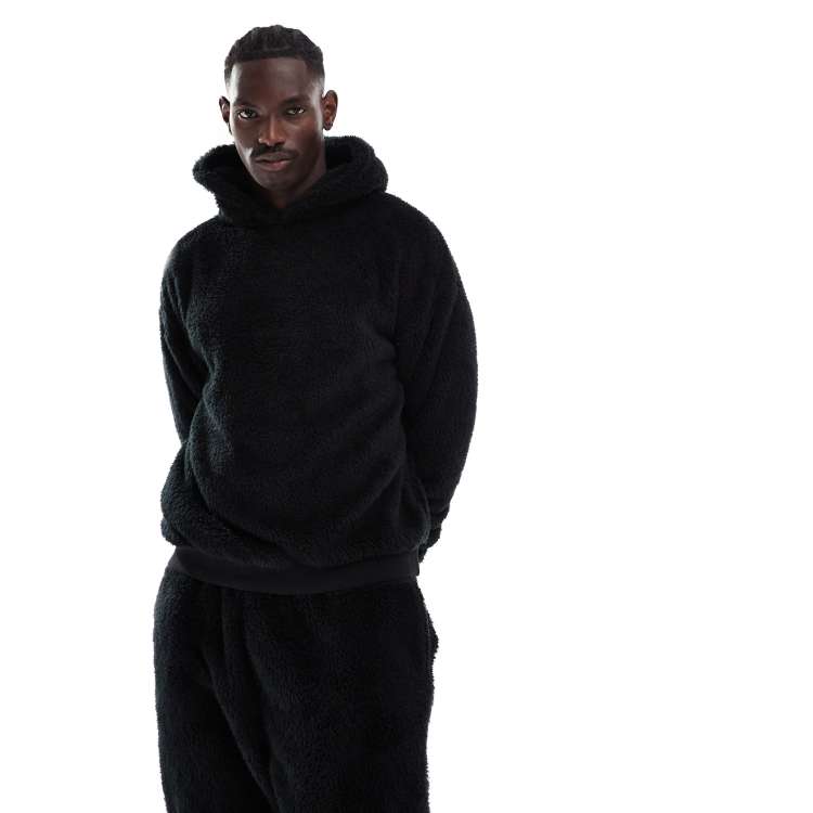 Loungeable sherpa lounge hoodie in black ASOS