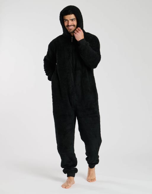 Loungeable Sherpa mens all in one in black, 2 of 7
