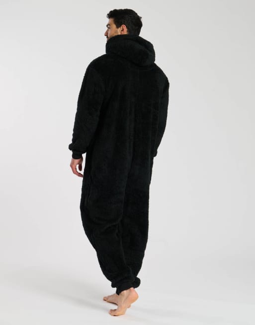 Loungeable Sherpa mens all in one in black, 3 of 7