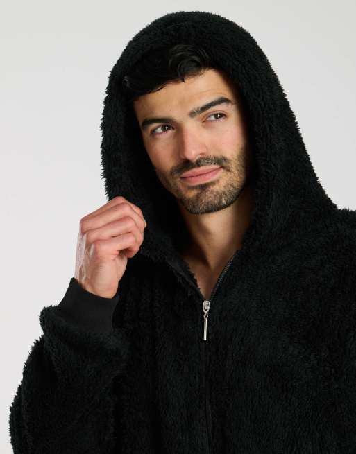 Loungeable Sherpa mens all in one in black, 4 of 7