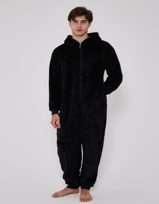 Loungeable Sherpa mens all in one in black, 7 of 7