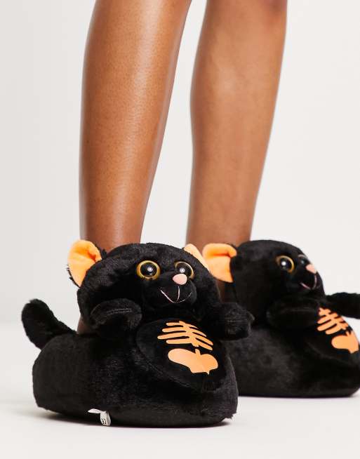 Loungeable skeleton cat slippers in black ASOS