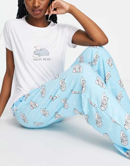 Loungeable - Sleepy Hippo - Langt pyjamassæt i blå