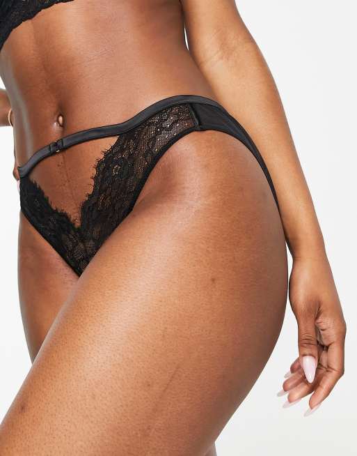 Loungeable - Slip in pizzo con retro trasparente, colore nero