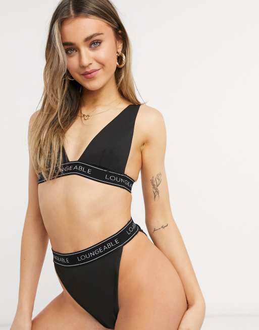Loungeable - Slip sgambati a vita alta con elastico con logo neri