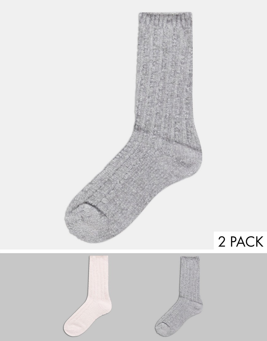 Loungeable soft chenille 2-pack socks in gray / pink-Multi