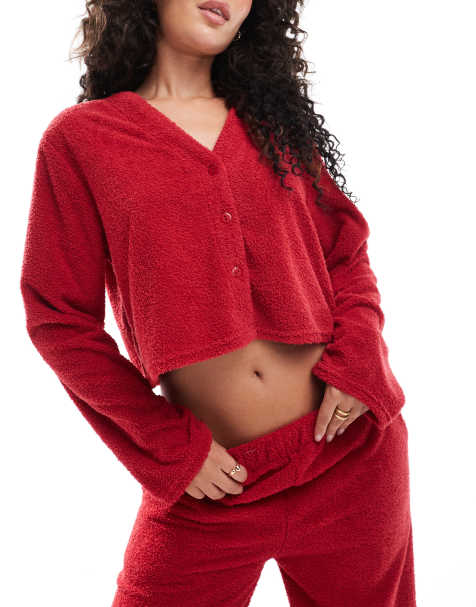 Loungeable Soft fuzzy cardigan in burgundy - view 1