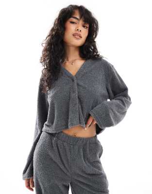 Loungeable Loungeable soft fuzzy cardigan in grey-Brown