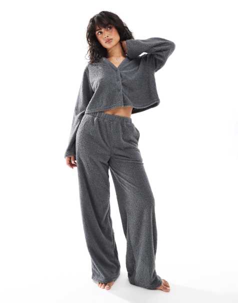 Loungeable soft fuzzy straight leg pants in gray - view 1
