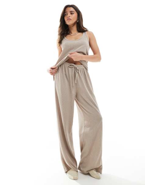 Loungeable Soft knit lounge trouser in stone - view 1