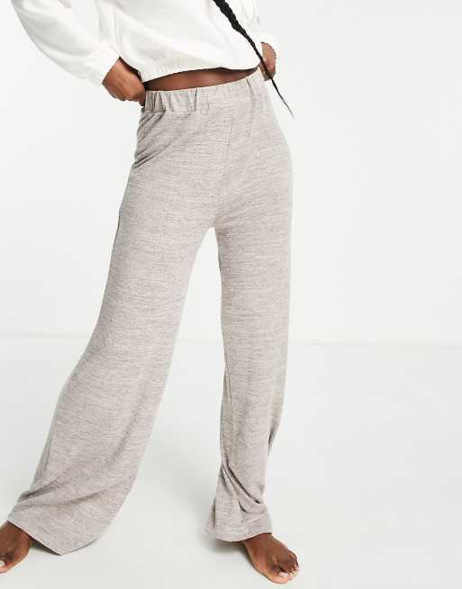 Loungeable soft knit wide leg lounge pants in khaki heather ASOS