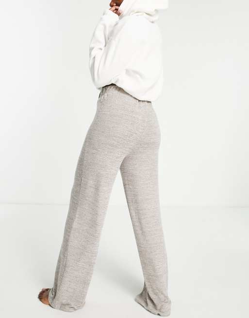 Loungeable soft knit wide leg lounge pants in khaki heather ASOS