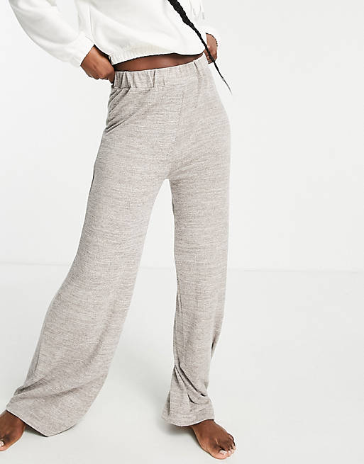 Loungeable soft knit wide leg lounge trousers in khaki marl | ASOS