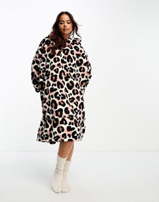 Loungeable soft touch leopard print 1/4 zip hoodie lounge set in brown - ASOS Price Checker