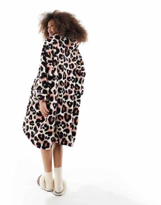 Loungeable soft touch leopard print snuggle hoodie in brown ASOS