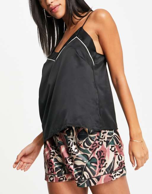 Loungeable - Sort cami-pyjamastop i satin