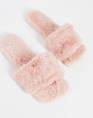 Loungeable square toe fluffy slipper in pink