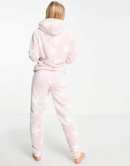 Loungeable star embossed hoodie and sweatpants in pink ASOS