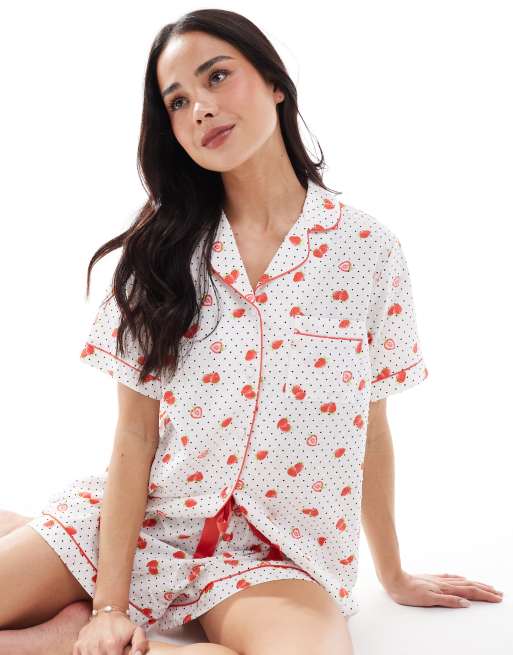 Loungeable strawberry printed textured short sleeve shirt