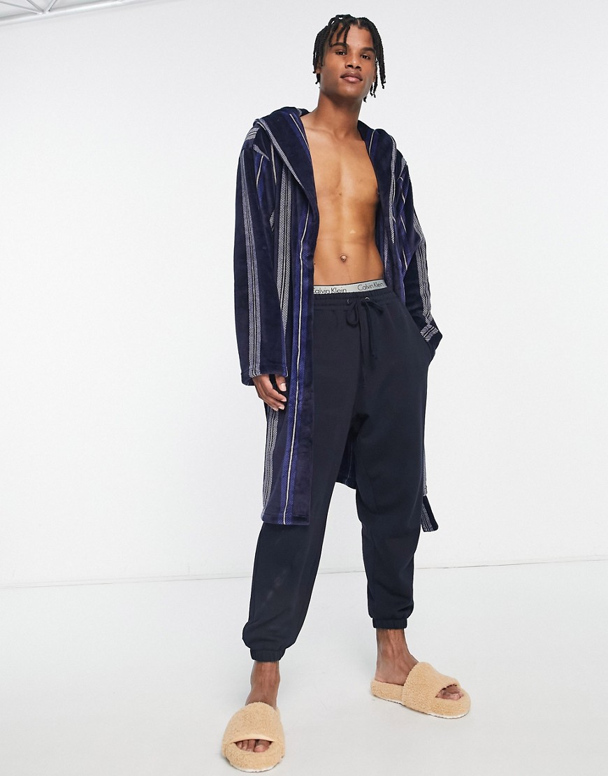 Loungeable stripe hooded robe in navy