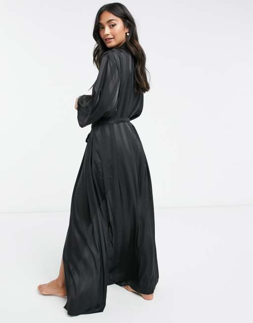 Loungeable stripe jacquard satin pajama top in black