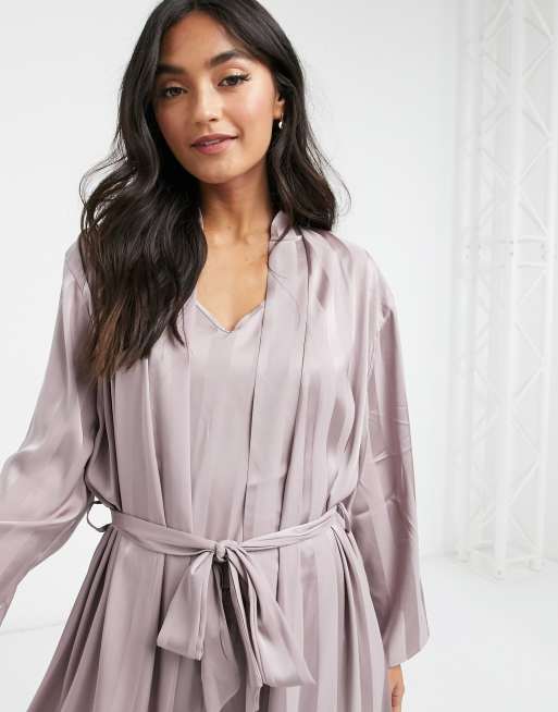 Loungeable stripe jacquard satin pajamas in mink