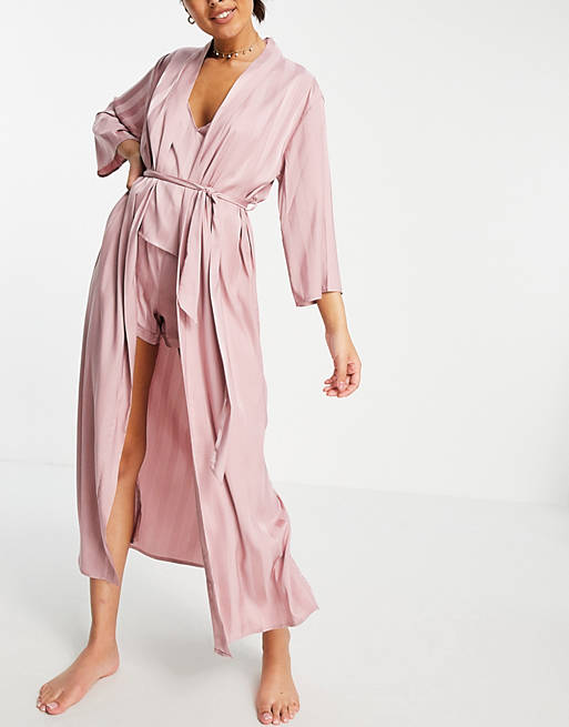 Loungeable stripe jacquard maxi kimono in pink