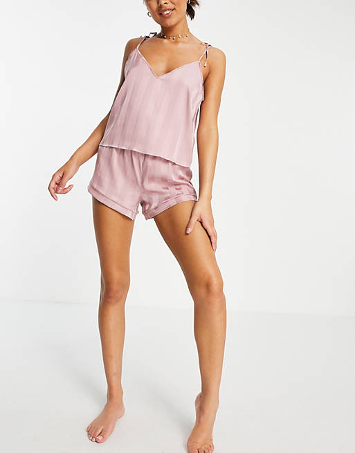 Loungeable stripe jacquard satin cami  in pink