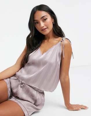Loungeable stripe jacquard satin cami top in mink - ASOS Price Checker