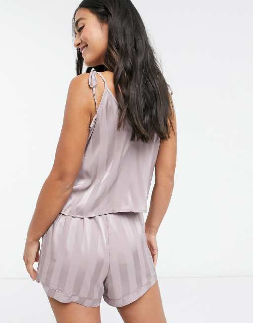 Loungeable stripe jacquard satin cami top in mink, 2 of 4