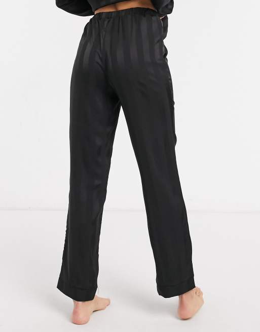 Loungeable stripe jacquard satin pants in black | ASOS