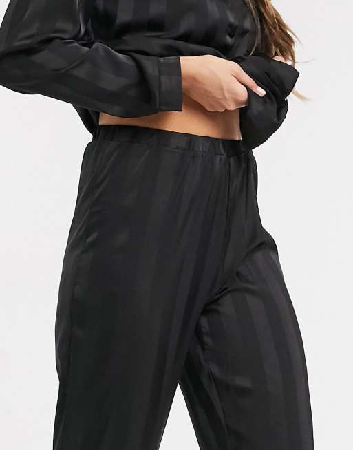 Loungeable stripe jacquard satin pants in black | ASOS