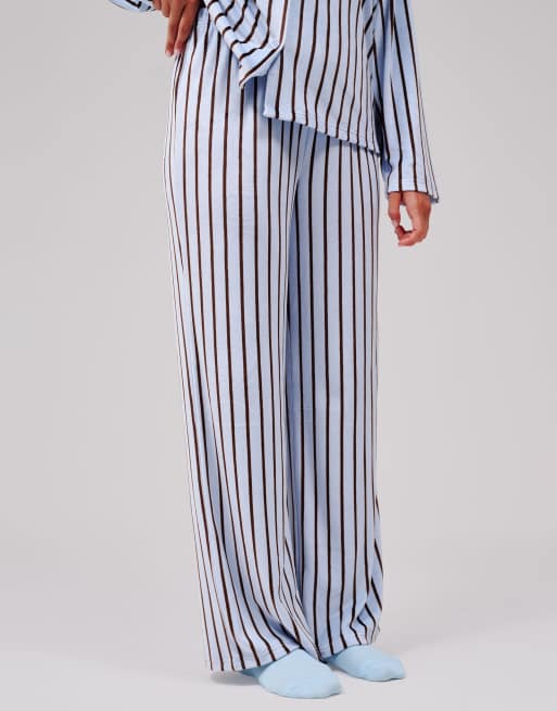 Loungeable Striped velour traditional pyjama set in blue, 6 of 7