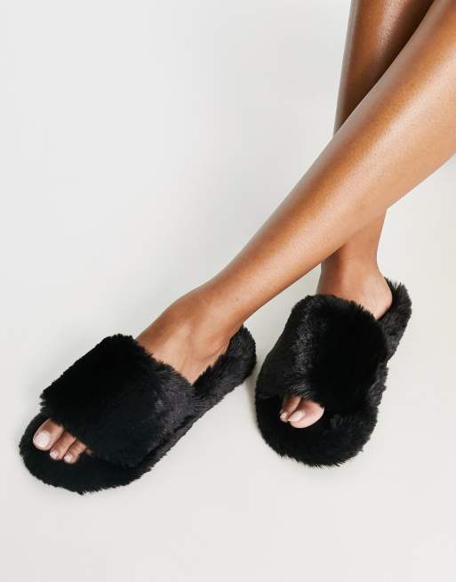 Loungeable super fluffy slider slipper in black