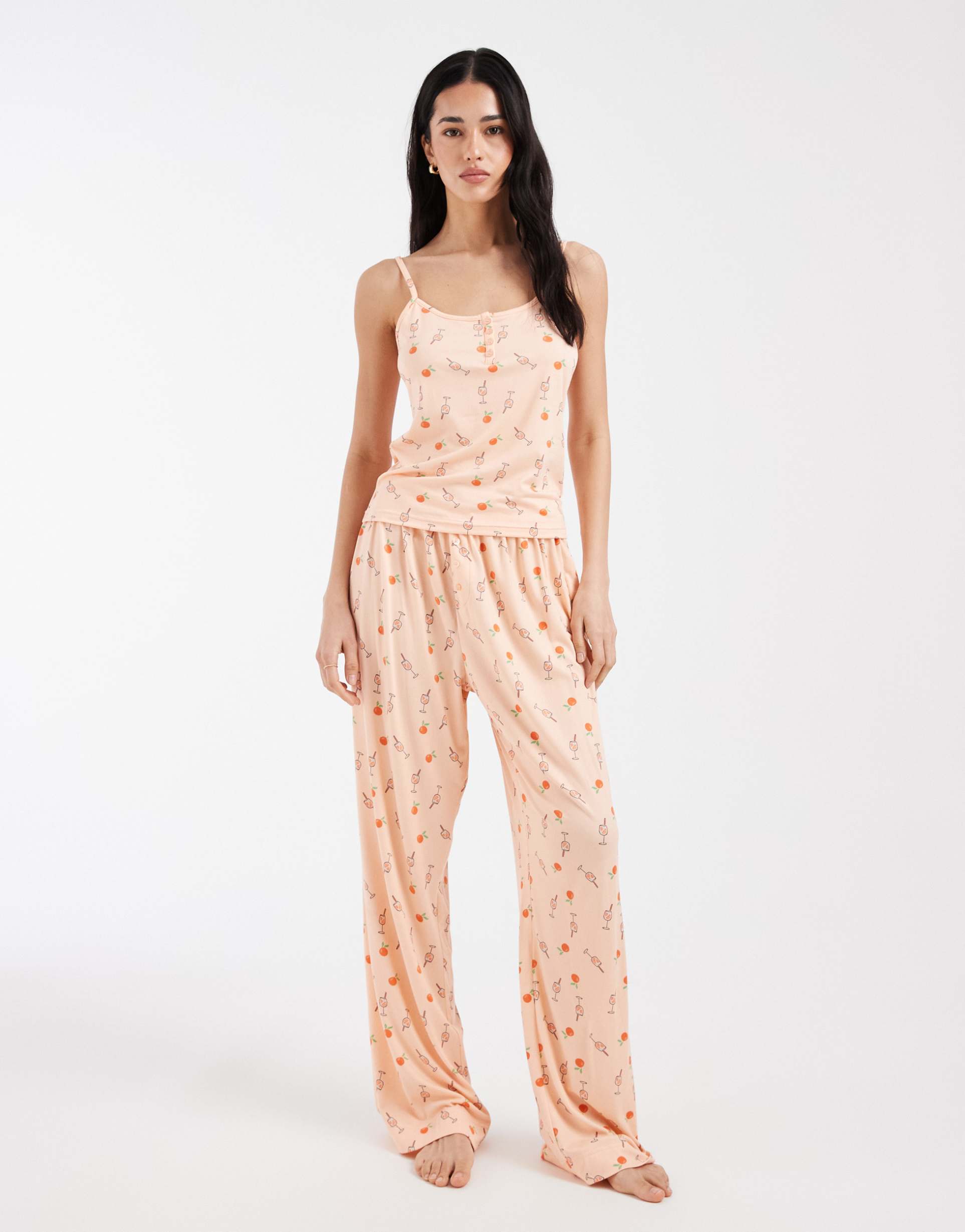 loungeable super soft jersey cami and pants pajama set in orange print