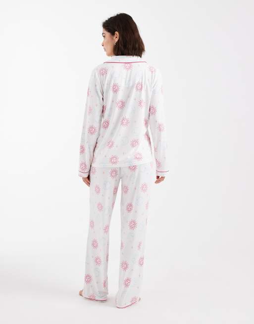 Loungeable super soft jersey camp collar top and wide leg pajama set in celestial multi, 4 of 4