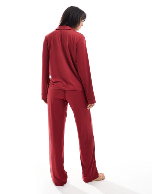 Anyally Women's Plus Size Fall Pajama Set - 2-Piece Lounge Sleepwear With Pockets, V-Neck (2XL Red) - View #7