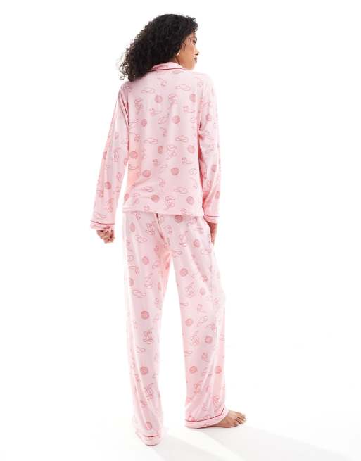 Loungeable super soft jersey revere top and wide leg pyjama set with ...