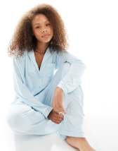 Cotton On sleep lace trim long sleeve top in morning mist blue